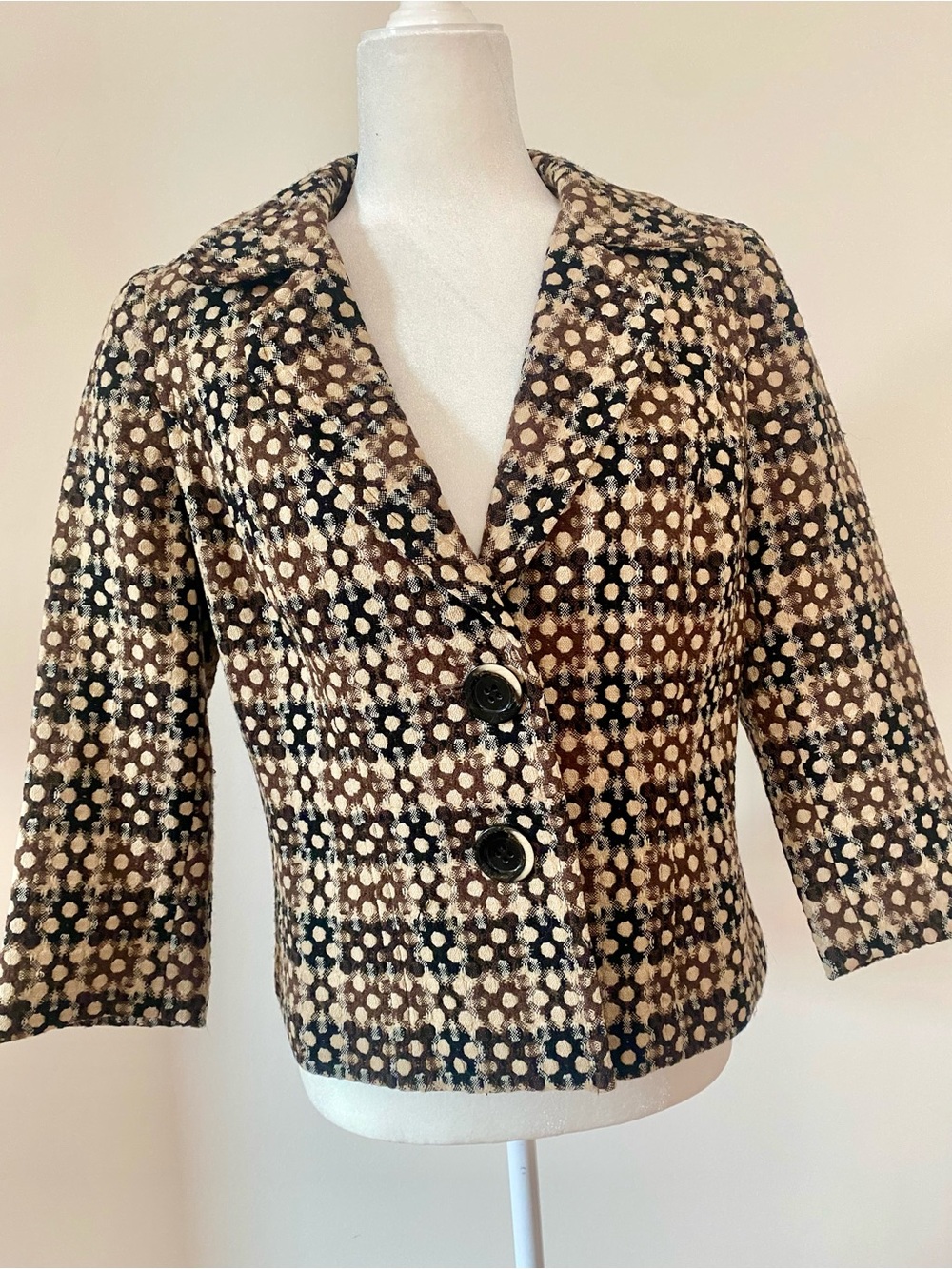 Sigrid Olsen 100% Wool Cropped Blazer Brown Geometric Jacket S